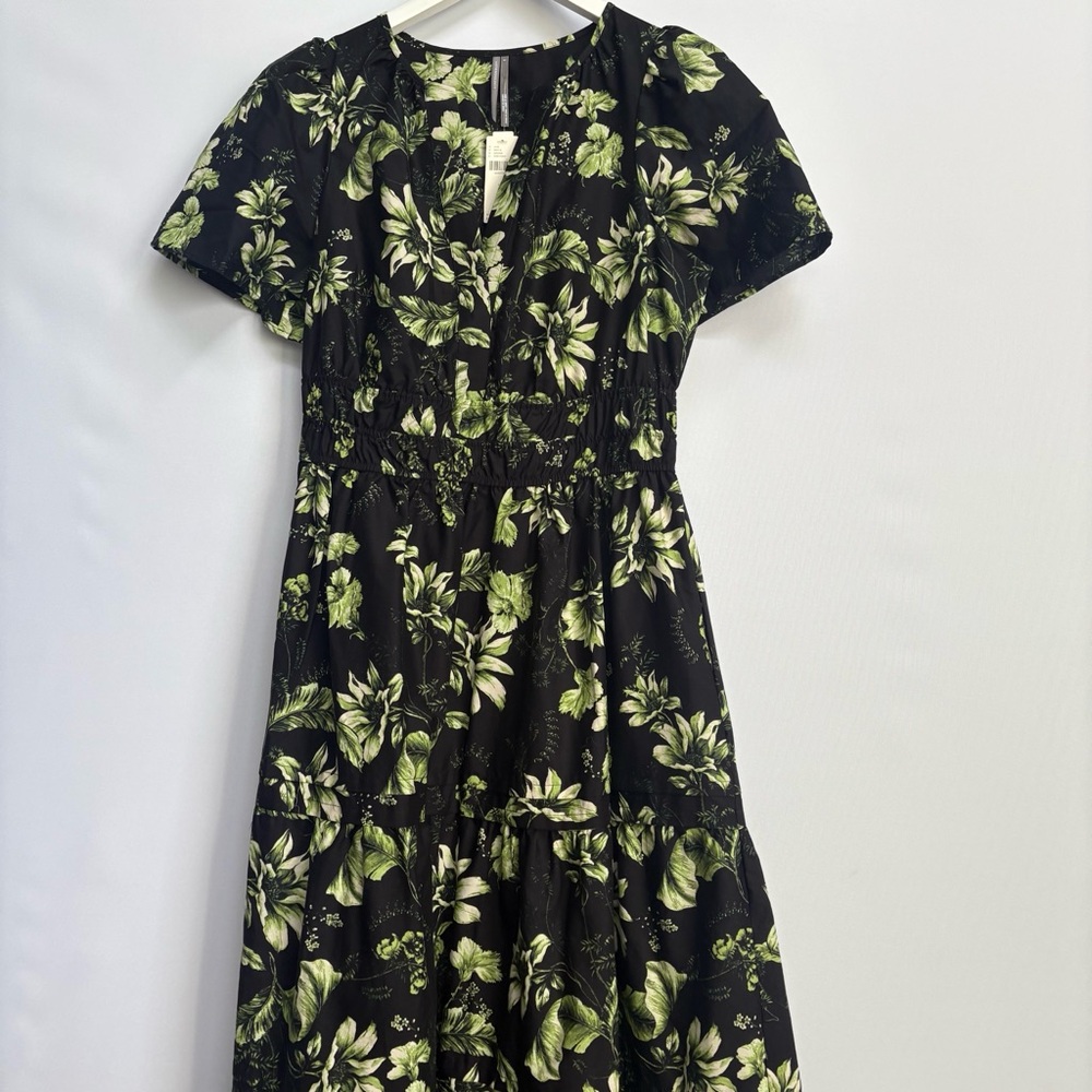 Anthropologie Black Floral Maxi Dress with Green and Cream Print - Picture 8 of 12